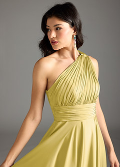 Azazie Charlize Jurken voor bruidsmeisjes Jurk van Stretch Satijn met A-lijn One-shoulder Kanarie image7