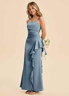 Azazie Lyla Junior Dusty Blue Mermaid Pleated Stretch Satin Dress image1