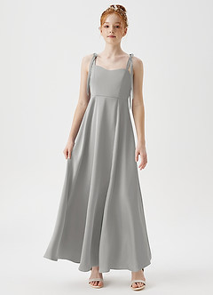 Azazie Rosey Junior Robe Trapèze en Satin extensible Encolure en Forme de Cœur Argent image4