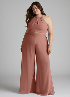 Azazie Kenzi Abiti da Damigella Tuta in Chiffon Plissettato Cedro Rosa image8