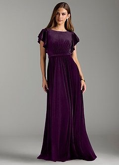 Azazie Daphne Modest Bridesmaid Dresses A-Line Velvet Floor-Length Dress with Belt image3
