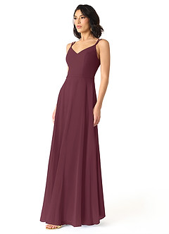 Azazie Janine Vestidos de damas de honor Vestido de Cabernet de Gasa de Corte en A con Cuello en V image2
