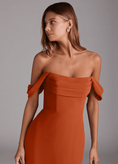 Azazie Saige Jurken voor bruidsmeisjes Converteerbaar Jurk van Chiffon met A-Lijn Off the Shoulder Verbrande Sinaasappel image5