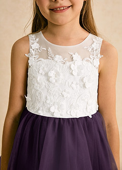 Azazie Lina Flower Girl Dresses Ivory Plum Ball-Gown Lace Dress image8