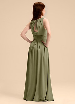 Azazie Bibiane Junior Vestido de Pistacho de Satén Elástico de Corte en A con Plisado image7