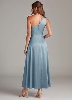 Azazie Brooke 신부 들러리 드레스 A라인 한쪽 어깨 스트레치 새틴 발목 길이 드레스 image7