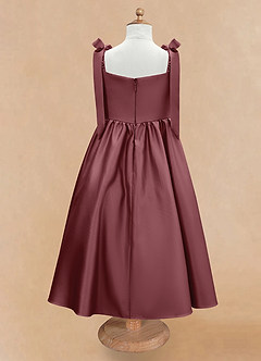 Azazie Chelsie Blumenmädchenkleider A-Linie Schleifen Matte Satin Kleid Wüstenrose image6