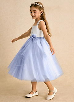 Azazie Bonny Flower Girl Dresses Ivory Ice Ball-Gown Pleated Tulle Dress image3