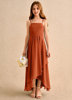 Azazie Twilight Dance Girls Formal Flower Girl Dresses Burnt Orange A-Line Pleated Chiffon Dress image3