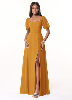 Azazie Alani Bridesmaid Dresses Butterscotch A-Line Square Neckline Chiffon Dress image1