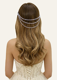 front Pearl Bridal Hair Comb with Cascading Chains