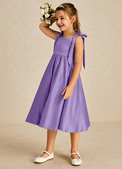 Azazie Chelsie Robe Demoiselle D'honneur Fillette Robe Trapèze en Mat Satiné Arc Tahiti image4