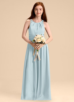 Azazie Bibiane Junior Mist A-Line Pleated Stretch Satin Dress image4