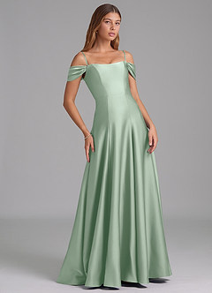 Azazie Seriana Bridesmaid Dresses Agave A-Line Off the Shoulder Stretch Satin Convertible Dress image6