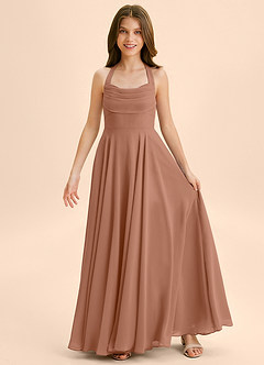 Azazie Kady Junior Robe Trapèze en Mousseline de soie Encolure en Forme de Cœur Bronze image3