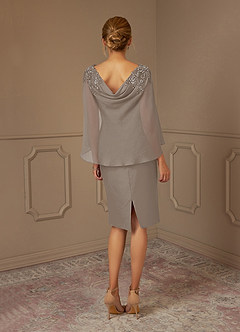 Azazie Carmela Mère de la mariée Robes Robe Fourreau en Mousseline de soie Dentelle Taupe image4