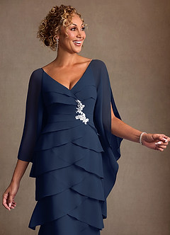 Azazie Arabinda Klänningar till brudens mor Klä Tubklänning i Chiffong Rynkad Mörk Marinblå image5