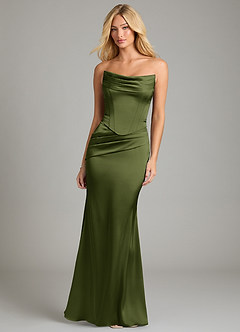Azazie Sorrel Bridesmaid Dresses Olive Mermaid Strapless Stretch Satin Convertible Dress image5