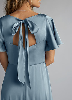 Azazie Kimber Robes de demoiselle d'honneur Robe Trapèze en Satin extensible Rayé Bleu Poussiéreux image11