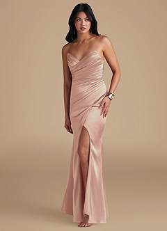 Azazie Yola Bridesmaid Dresses English Rose Sheath Pleated Metallic Satin Dress image5
