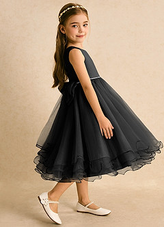 Azazie Lass Flower Girl Dresses Black A-Line Bow Tulle Dress image4
