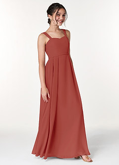 Azazie Simoan Junior Abito A-Line in Chiffon Scollo a Cuore Terracotta image3