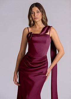 Azazie Inara Bridesmaid Dresses Mulberry Mermaid Pleated Stretch Satin Dress image7