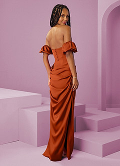 Barbie ♥ Azazie Bridesmaid Dresses Paprika Sheath Off the Shoulder Stretch Satin Convertible Dress image2