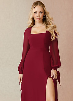 Azazie Leonia Bridesmaid Dresses Burgundy A-Line Long Sleeve Chiffon Dress image5