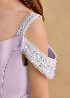 Azazie Jodi Flower Girl Dresses Frosted Lilac A-Line Matte Satin Dress image6