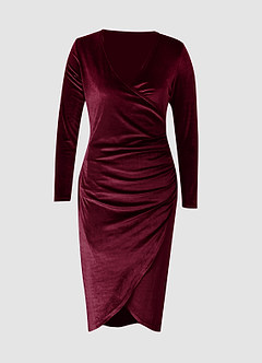 Going For Glamour Burgundy Velvet Long Sleeve Midi Dress image5