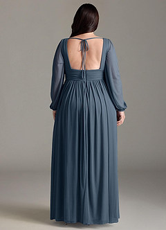 Azazie Norah Bridesmaid Dresses Neptune A-Line V-Neck Long Sleeve Chiffon Dress image7