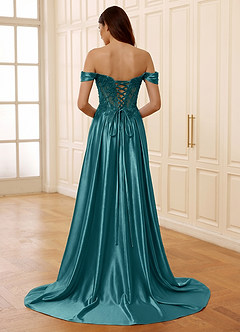 Rowane Peacock Blue Corset Rhinestone Sheer Lace Prom Dress image2