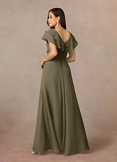 Azazie Snapdragon vestidos de madre de la novia Vestido de Verde Sauce de Gasa de Corte En A con Cuello en V image4