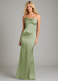 Azazie Sorrel Vestidos de damas de honor Vestido de Salvia Polvorienta de Satén Elástico de Corte Sirena Convertible con Sin tirantes image10