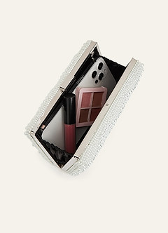 front Pearl Beaded Metal Frame Clutch