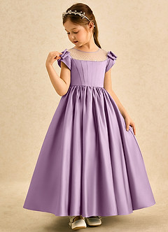 Azazie Toffee Flower Girl Dresses Wisteria Ball-Gown Bow Matte Satin Dress image4