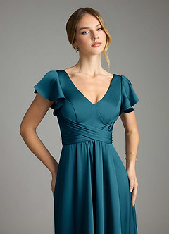 Azazie Omari Bridesmaid Dresses Ink Blue A-Line Stretch Satin Dress image6