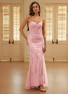 Mythra Rose Pâle Robe de bal sirène en tulle brodé de dentelle image3