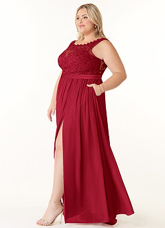 Azazie Elly Brautjungfernkleider A-Linie Rundhalsausschnitt mit Spitze Chiffon Kleid Scharlachrot image8