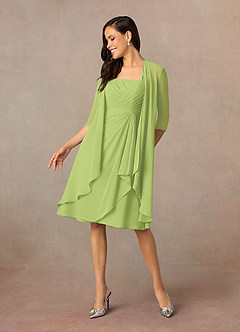 Azazie Olivia Final Sale Pear A-Line Square Neckline Pleated Chiffon Dress image2