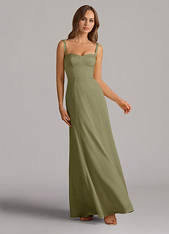 Azazie Amaris Bridesmaid Dresses Pistachio A-Line Corset Stretch Satin Dress image1