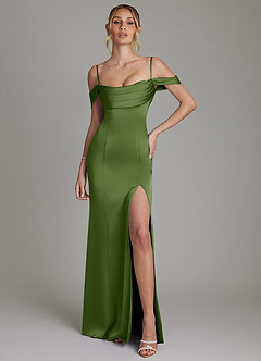 Azazie Nira Vestidos de damas de honor Vestido de Enebro de Satén Elástico de Corte Sirena con Corsé image4