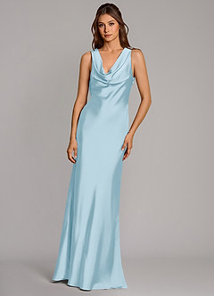 Azazie Cheryl Bridesmaid Dresses Sky Blue Mermaid Stretch Satin Dress image4