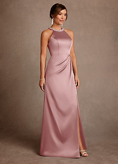 Azazie Lawrence Mother of the Bride Dresses Dusty Rose A-Line Pleated Stretch Satin Dress image4