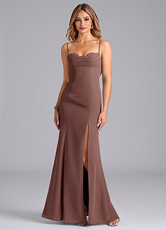 Azazie Wynni Vestidos de damas de honor Vestido de Expresado de Gasa de Corte Sirena con Corsé image3