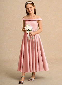 Azazie Teeny Junior Formal vestidos de niña de las flores Vestido de Rosetón de Satin Mate de Corte En A con Plisado image1