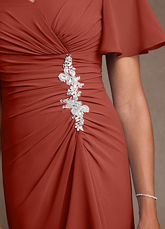 Azazie Suffolk Moeder van de bruid jurken A-Lijn Jurk van Chiffon Geplooid Terracotta image5