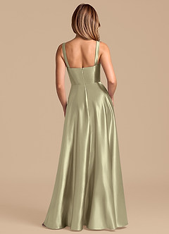 Azazie Shaude Bridesmaid Dresses Moss Green A-Line Pleated Metallic Satin Dress image6