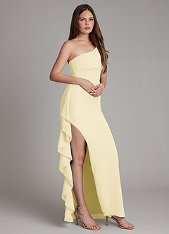 Azazie Latrice Jurken voor thuis passen Jurk van Chiffon met Kolom Ruches Citroensorbet image1